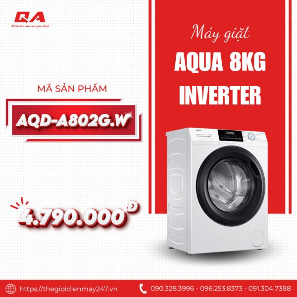 Máy giặt Aqua 8kg inverter AQD-A802G.W